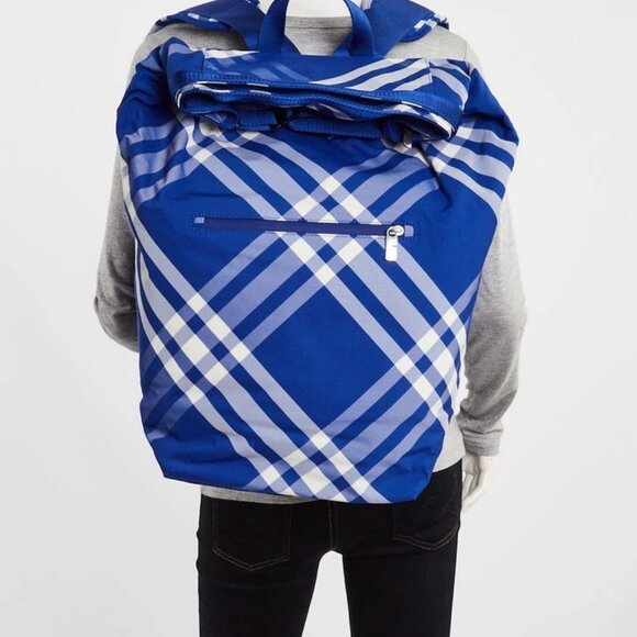 Burberry Blue/White Check Nylon Knight Roll Backpack Bag - Picture 1 of 12